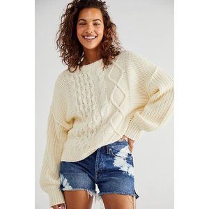 Free People Dream Cable Crew cream Sweater XL